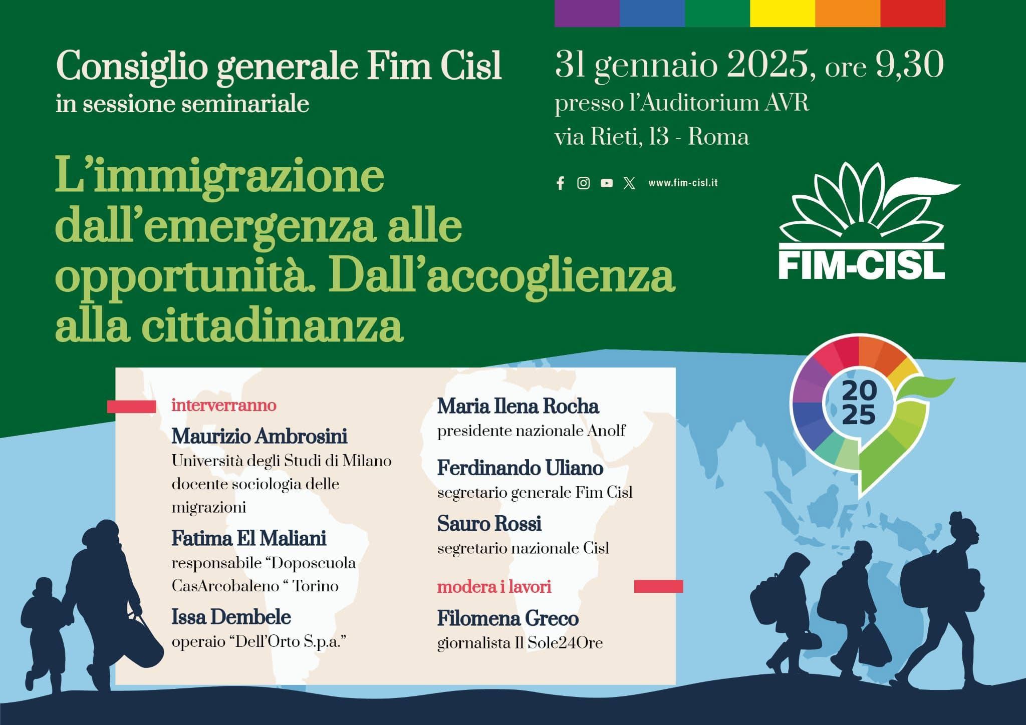 Metalmeccanici, Uliano (FIM CISL): l’immigrazione da emergenza a opportunità – 31 gennaio Roma Auditorium AVR ore 10